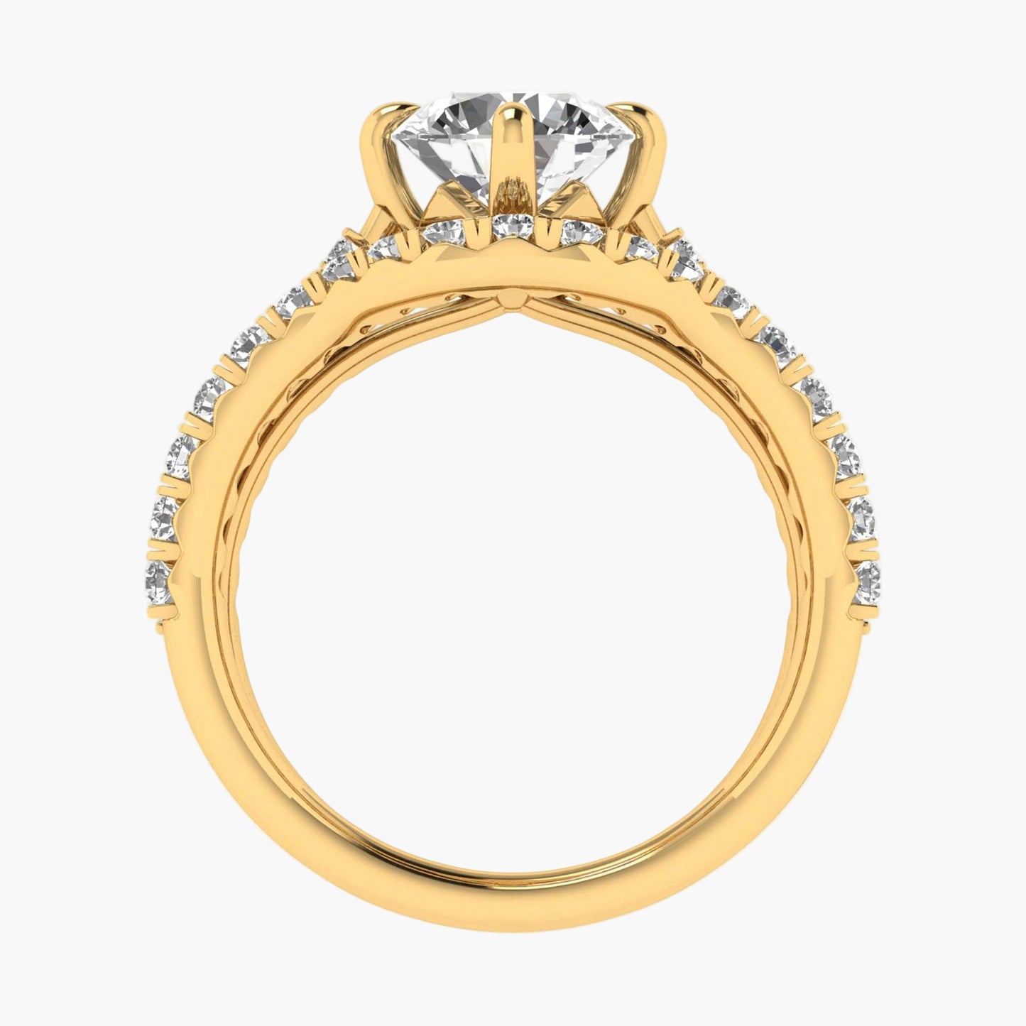 Gold ring with a diamond on a white background
