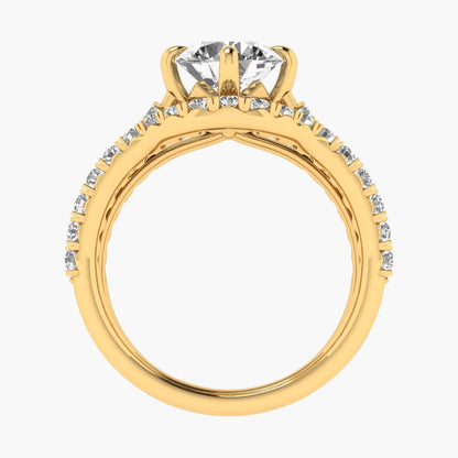 Gold ring with a diamond on a white background