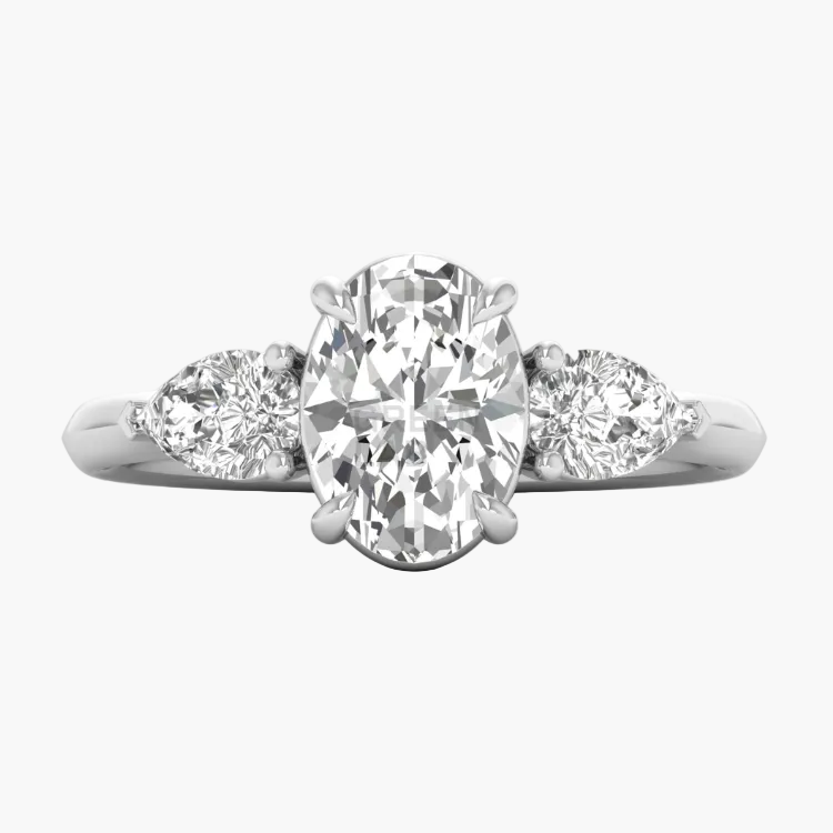 Diamond ring displayed on a website with a blurred background