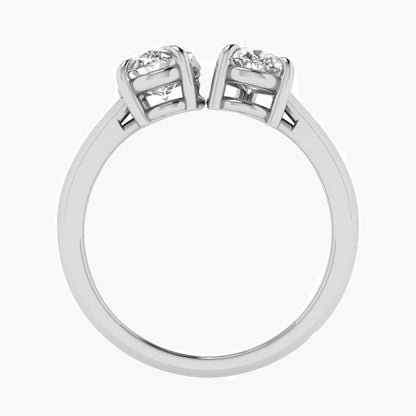 Silver ring with two diamond-like stones on a white background, featuring the brand 'Green Lab'.