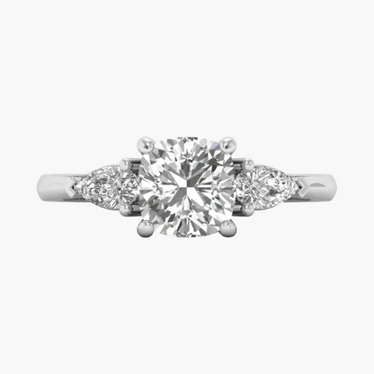 Diamond ring with three diamonds on a white background