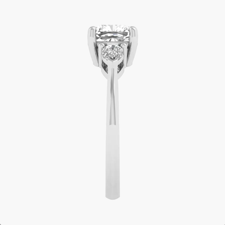 Diamond ring with a white gold band on a white background