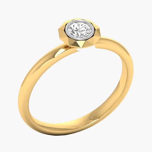 Gold ring with a diamond on a white background, branded 'Green Lab'.