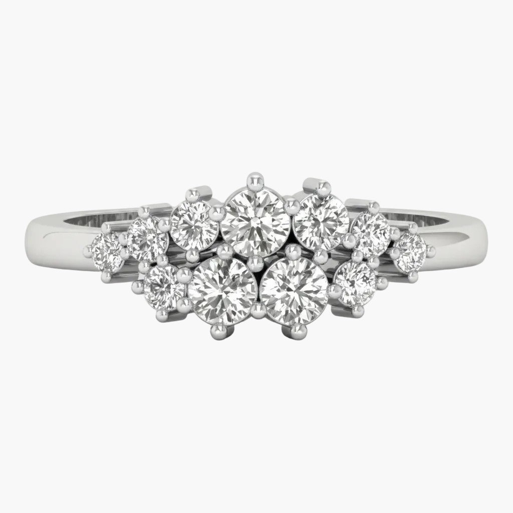 Diamond ring with a floral design on a white background