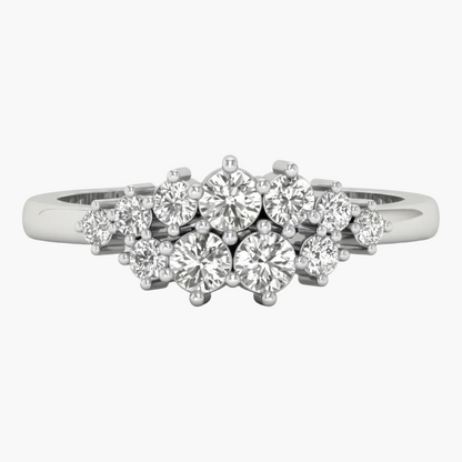 Diamond ring with a floral design on a white background