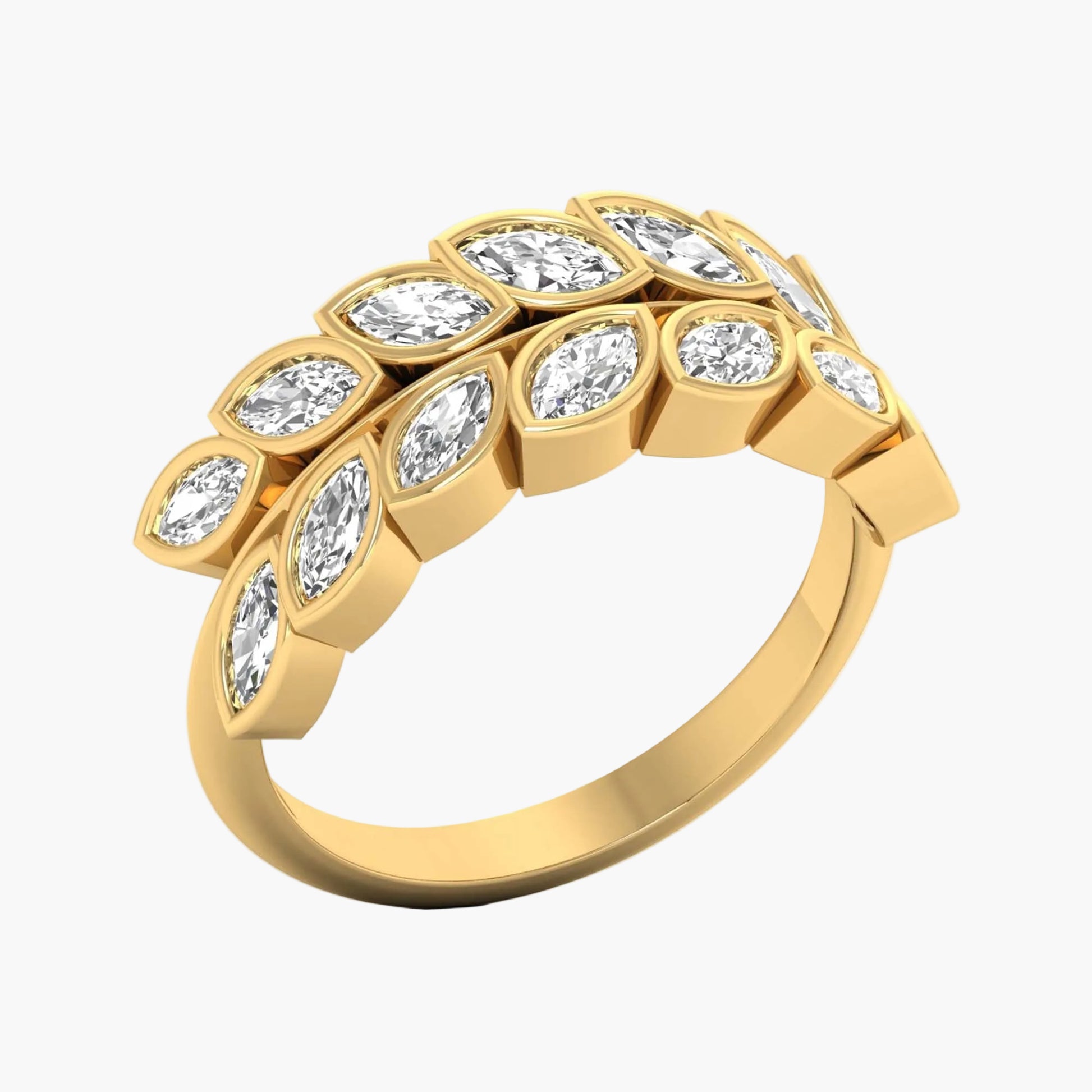 Gold ring with diamonds on a white background