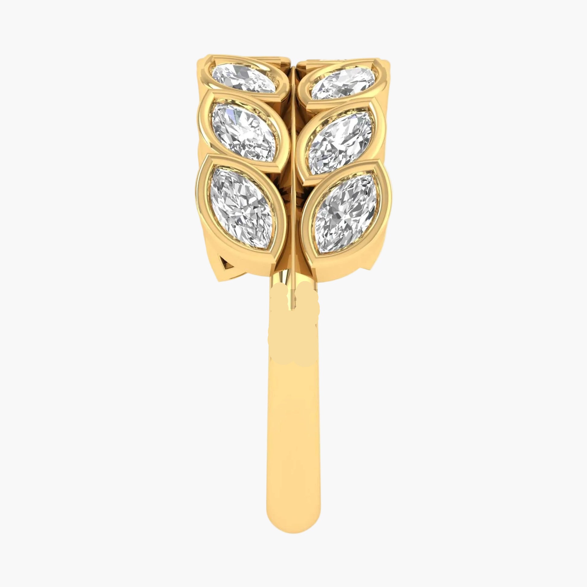 Gold earring with diamond-like stones on a white background