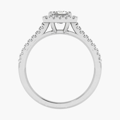Diamond ring with a white gemstone on a white background