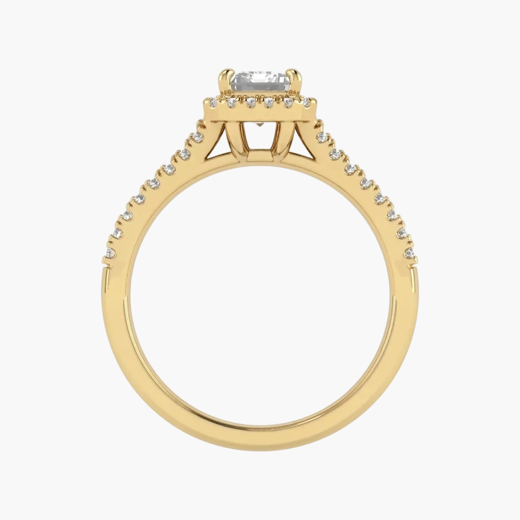 Gold ring with a diamond on a white background