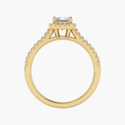 Gold ring with a diamond on a white background