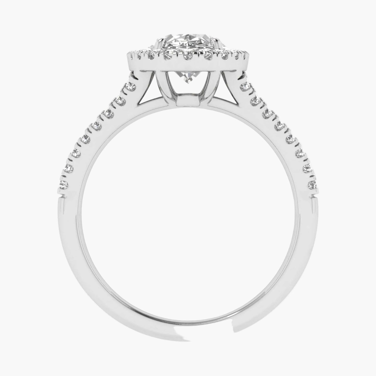 Silver ring with diamond accents on a white background