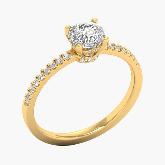 Gold ring with a diamond on a white background