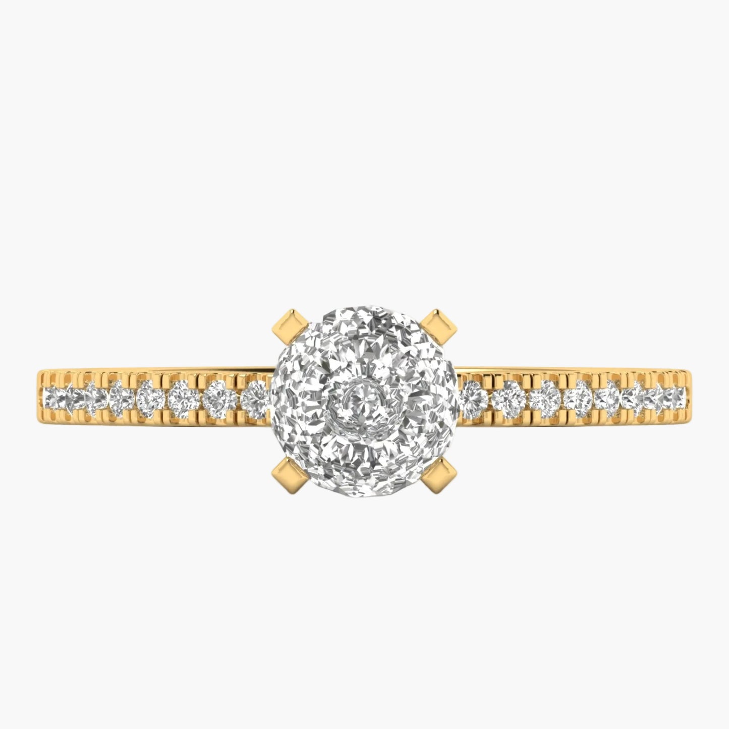 Pave-set Band Hidden Halo Diamond Ring