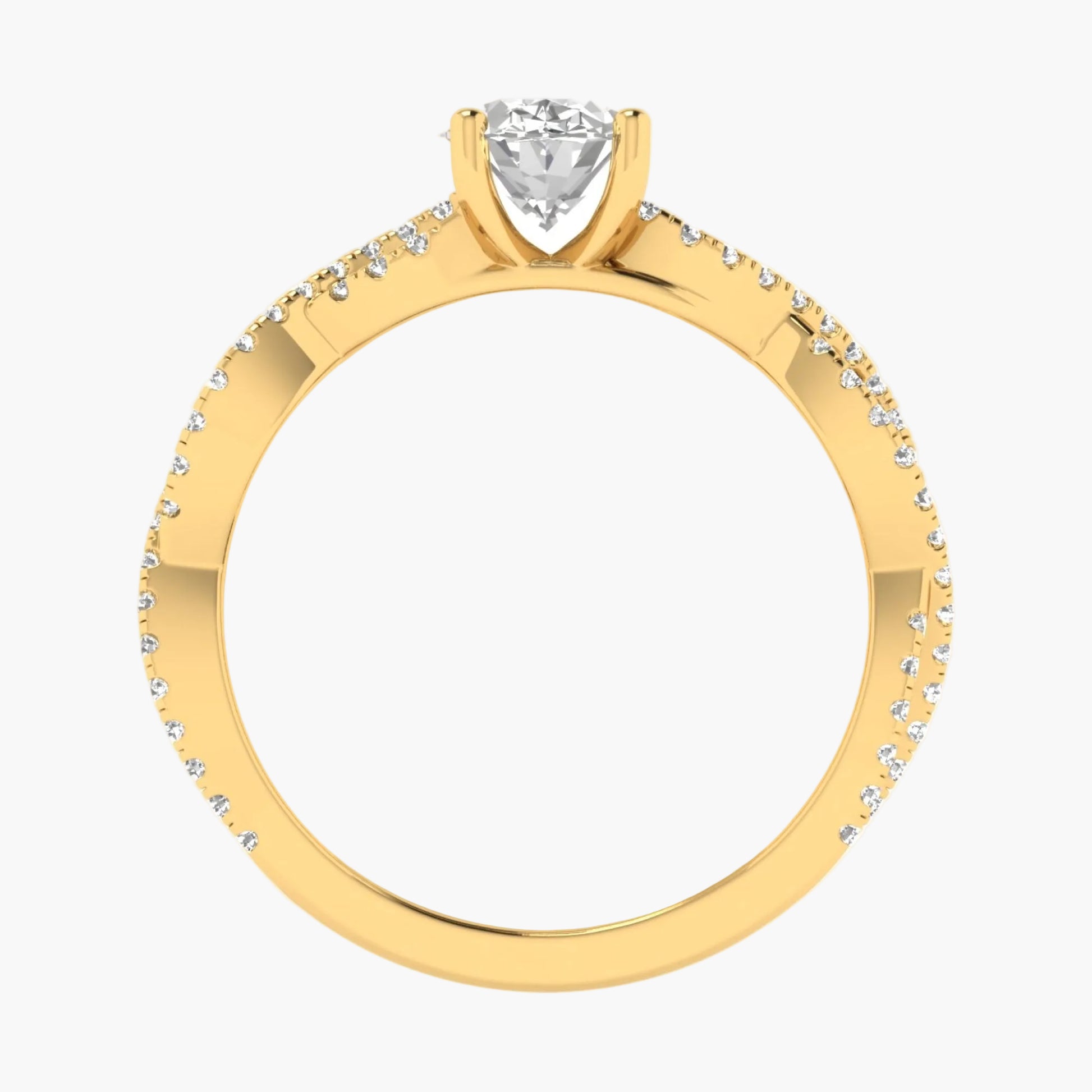 Gold ring with a diamond on a white background