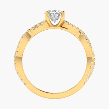 Gold ring with a diamond on a white background