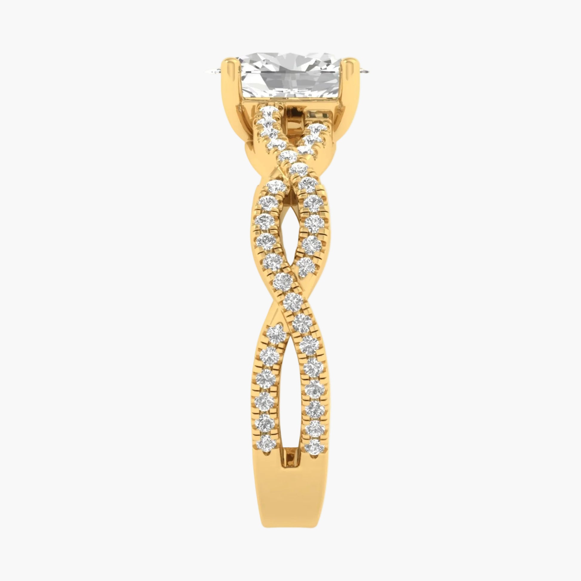 Gold ring with a diamond on a white background