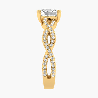 Gold ring with a diamond on a white background