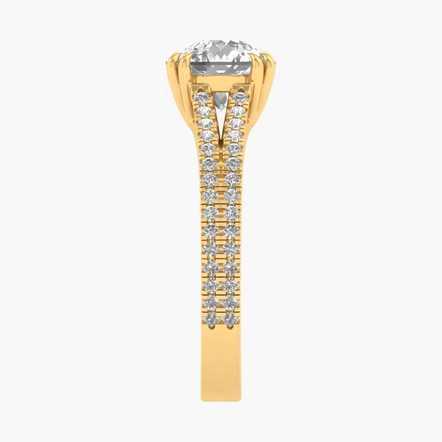 Gold ring with a diamond on a white background
