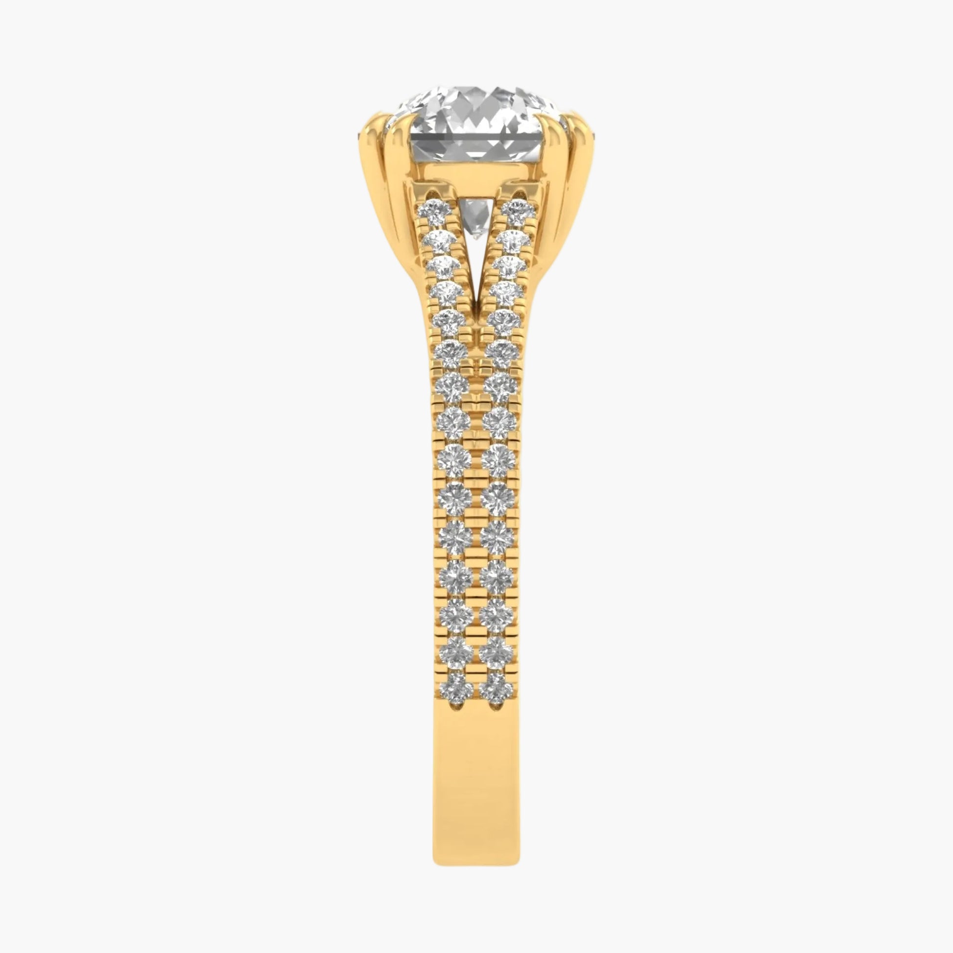Gold ring with a diamond on a white background