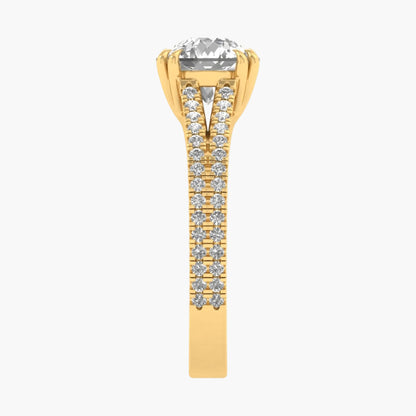 Gold ring with a diamond on a white background