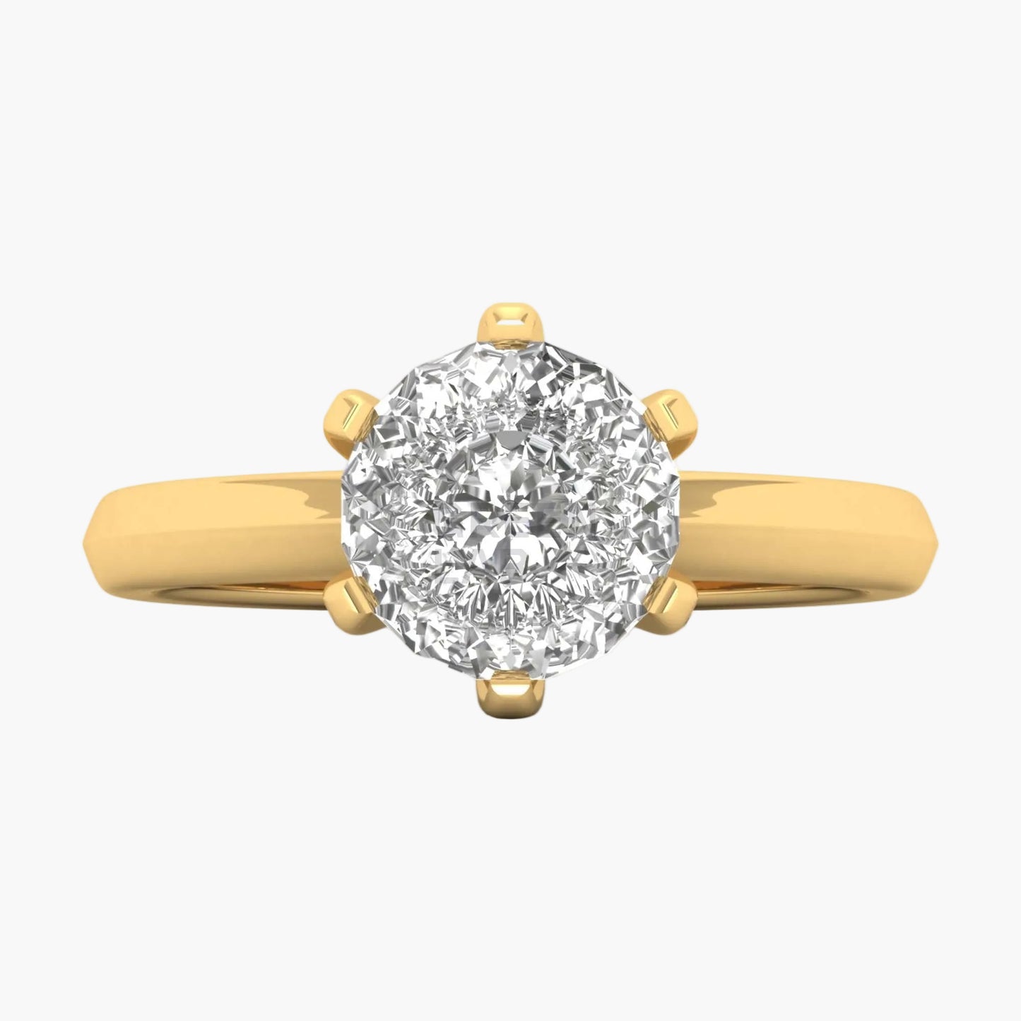 Gold ring with a diamond on a white background
