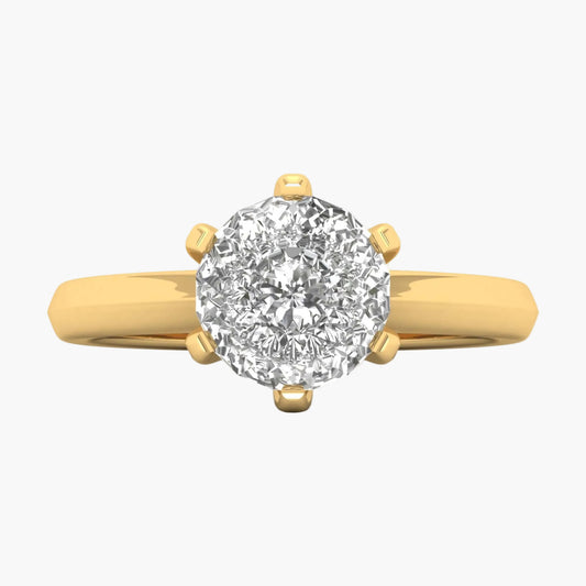Gold ring with a diamond on a white background