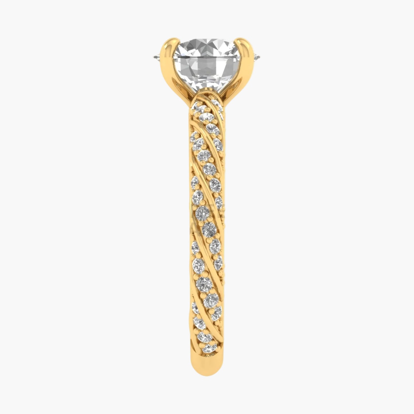 Gold earring with a clear gemstone on a white background