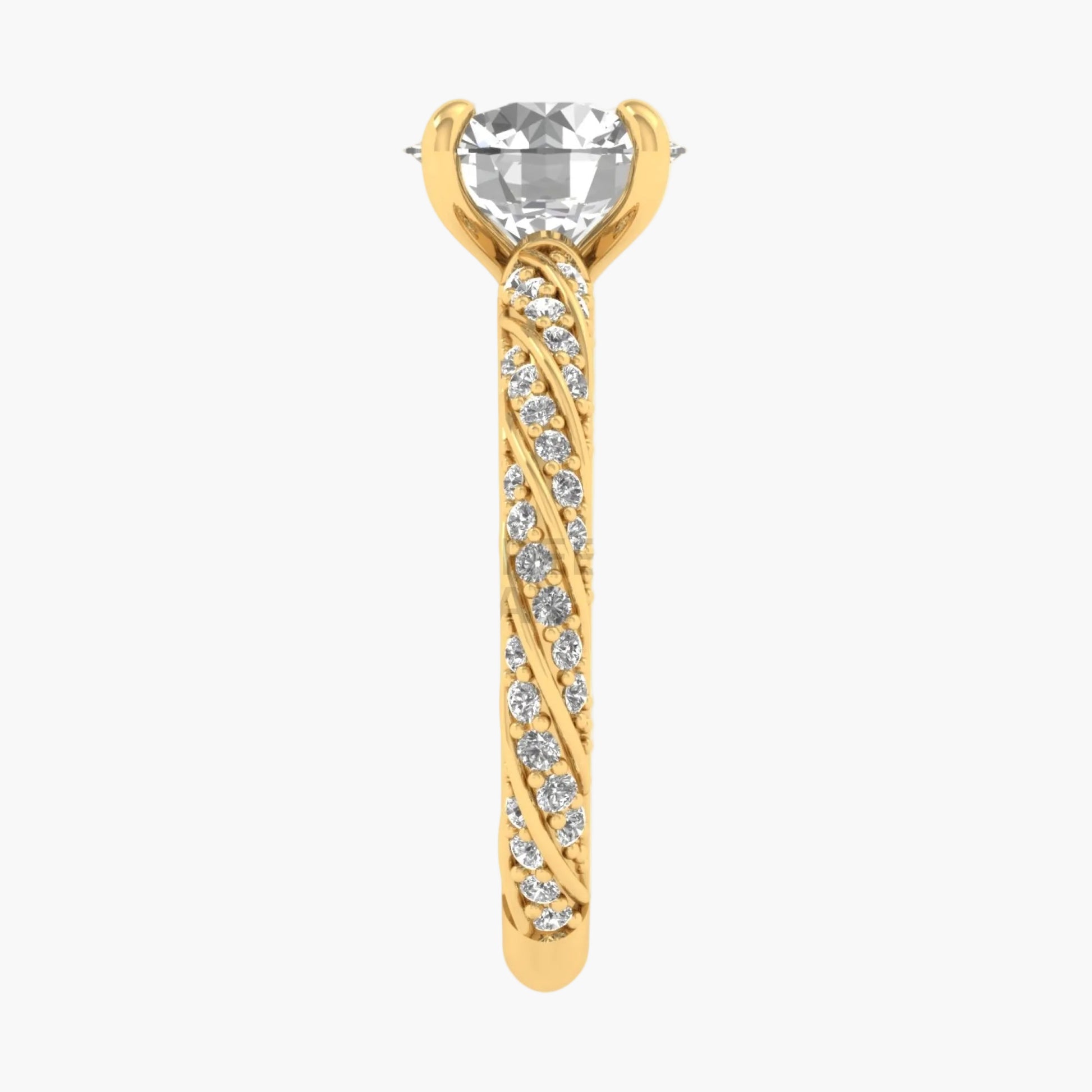Gold earring with a clear gemstone on a white background
