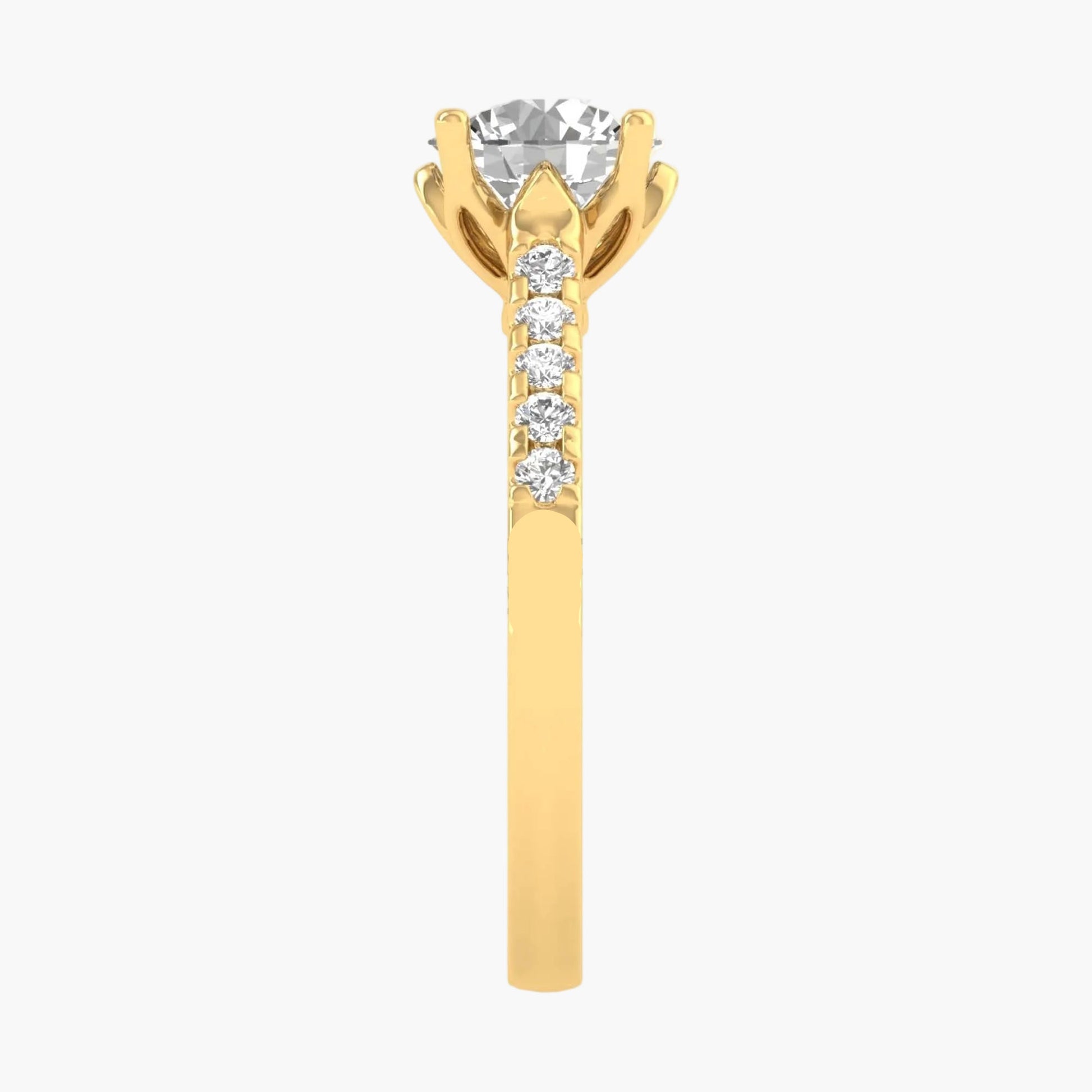 Gold ring with a diamond on a white background
