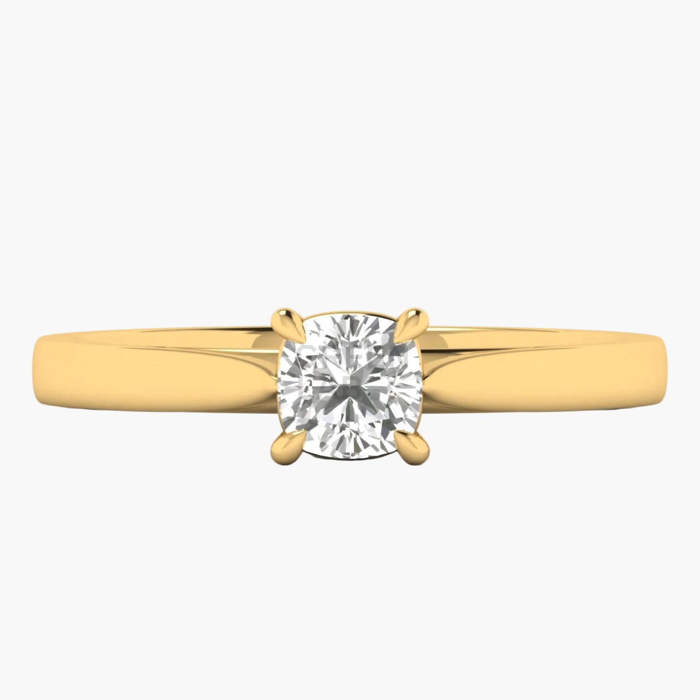 Gold ring with a diamond on a white background