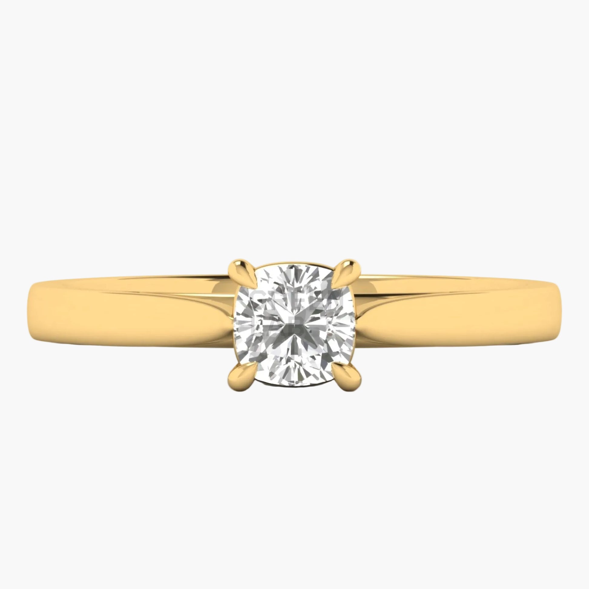 Gold ring with a diamond on a white background