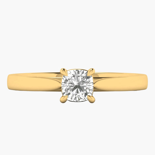 Gold ring with a diamond on a white background