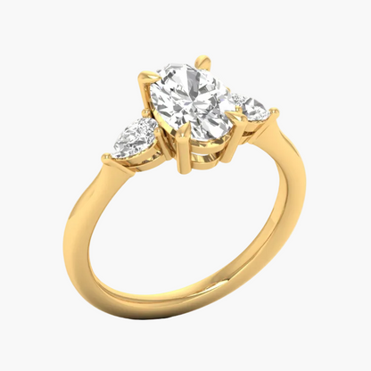 Gold ring with three diamonds on a white background