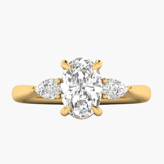 Gold ring with a diamond on a white background