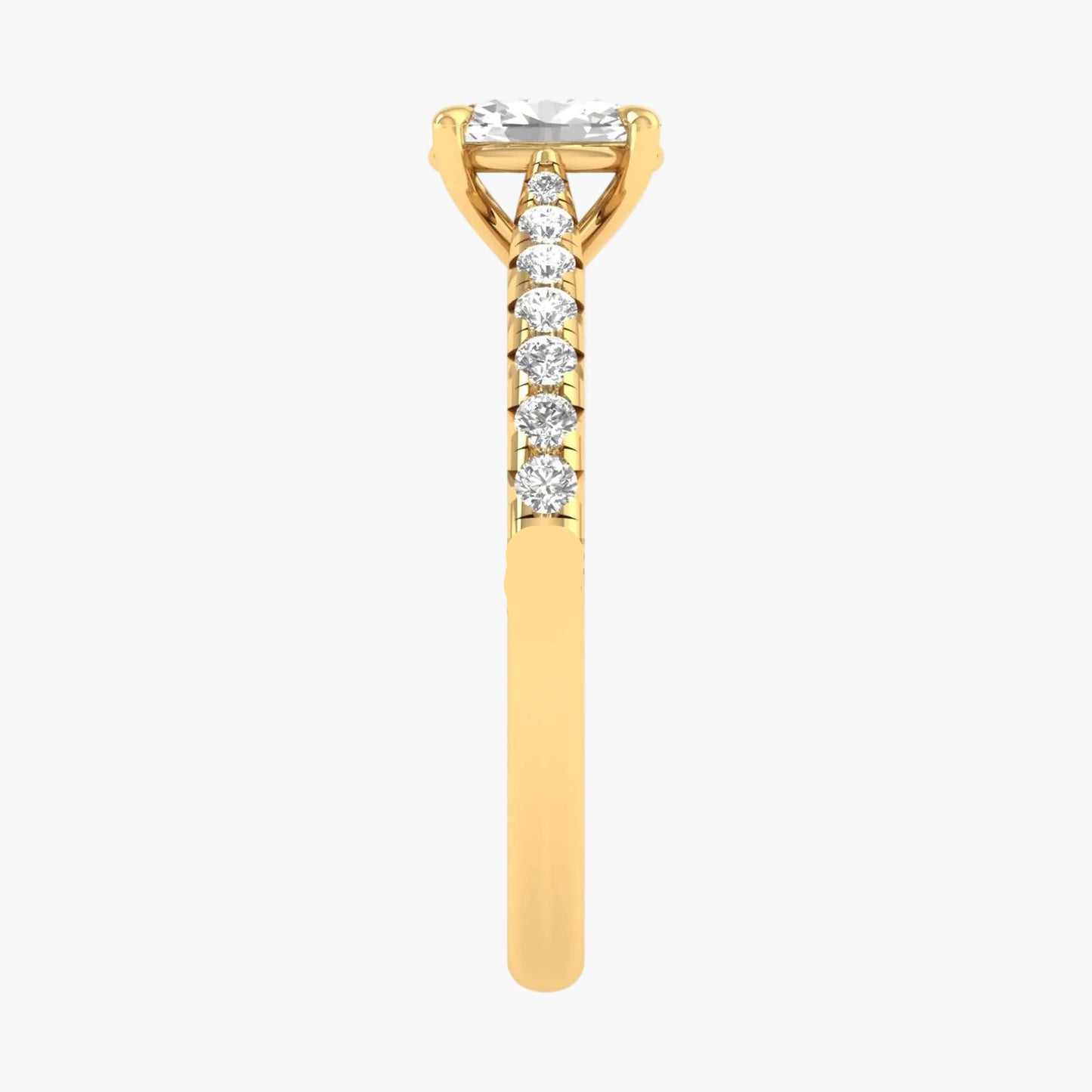 Gold ring with a diamond on a white background
