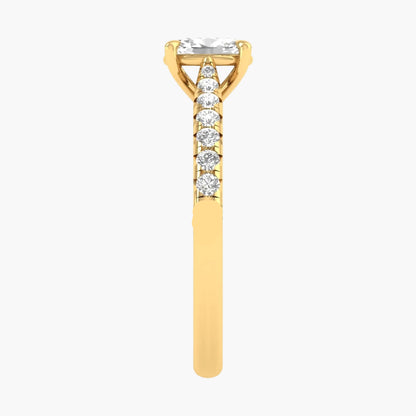 Gold ring with a diamond on a white background
