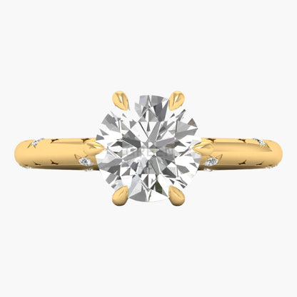 Gold ring with a large diamond on a white background