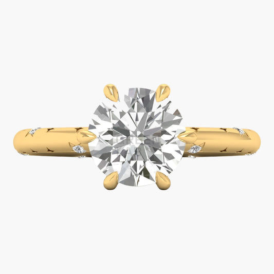Gold ring with a large diamond on a white background