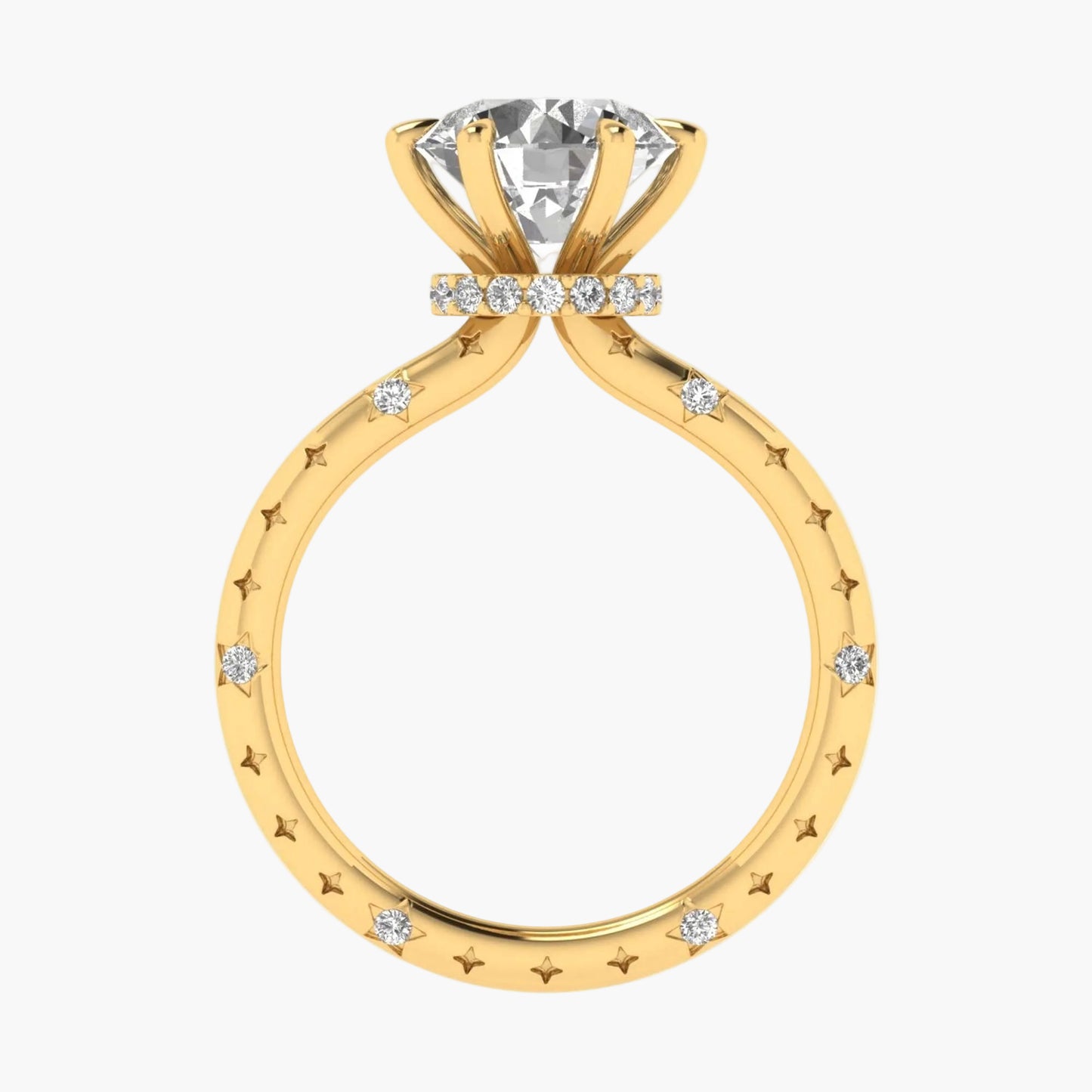 Gold ring with diamonds on a white background, featuring 'Green Lab' branding.