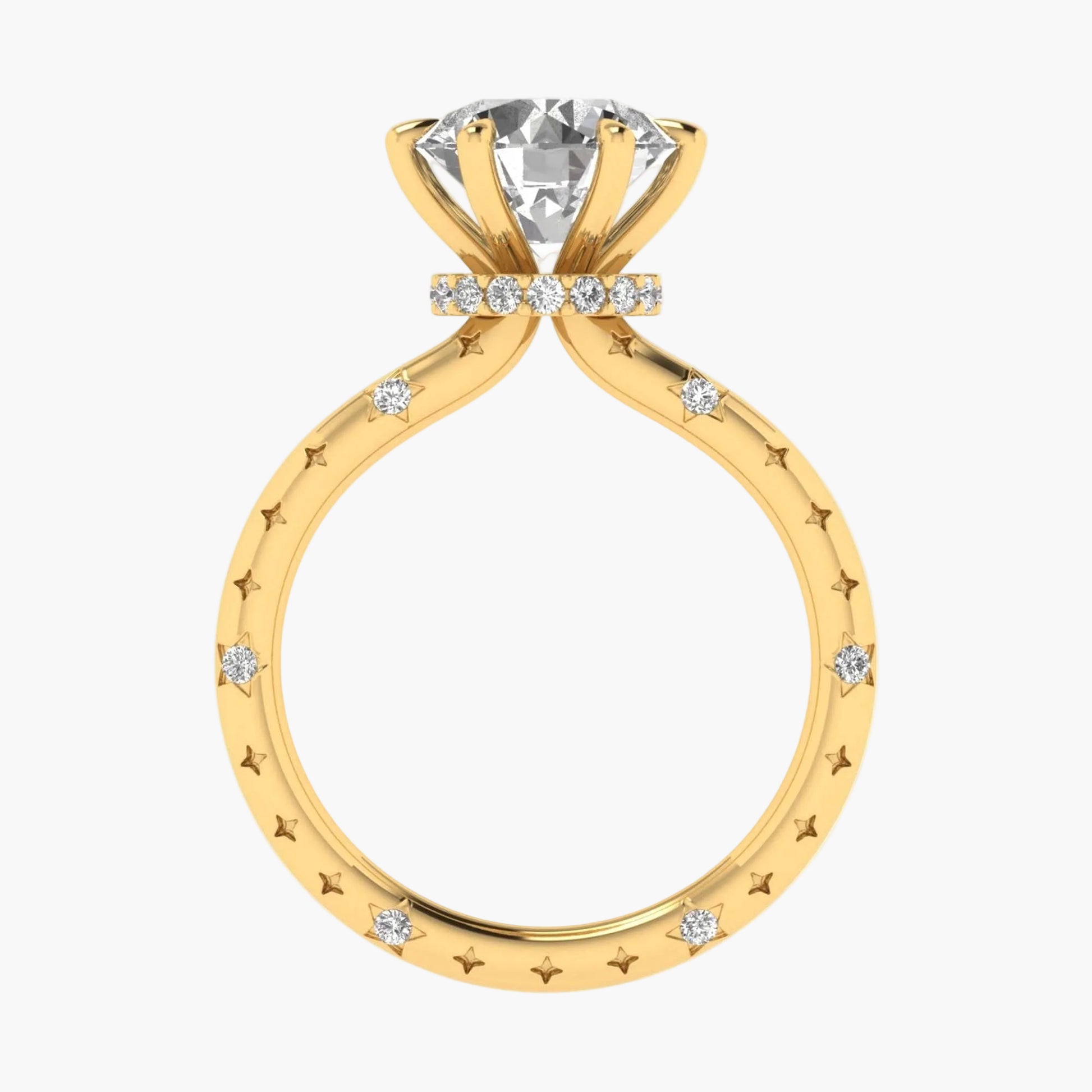 Gold ring with diamonds on a white background, featuring 'Green Lab' branding.