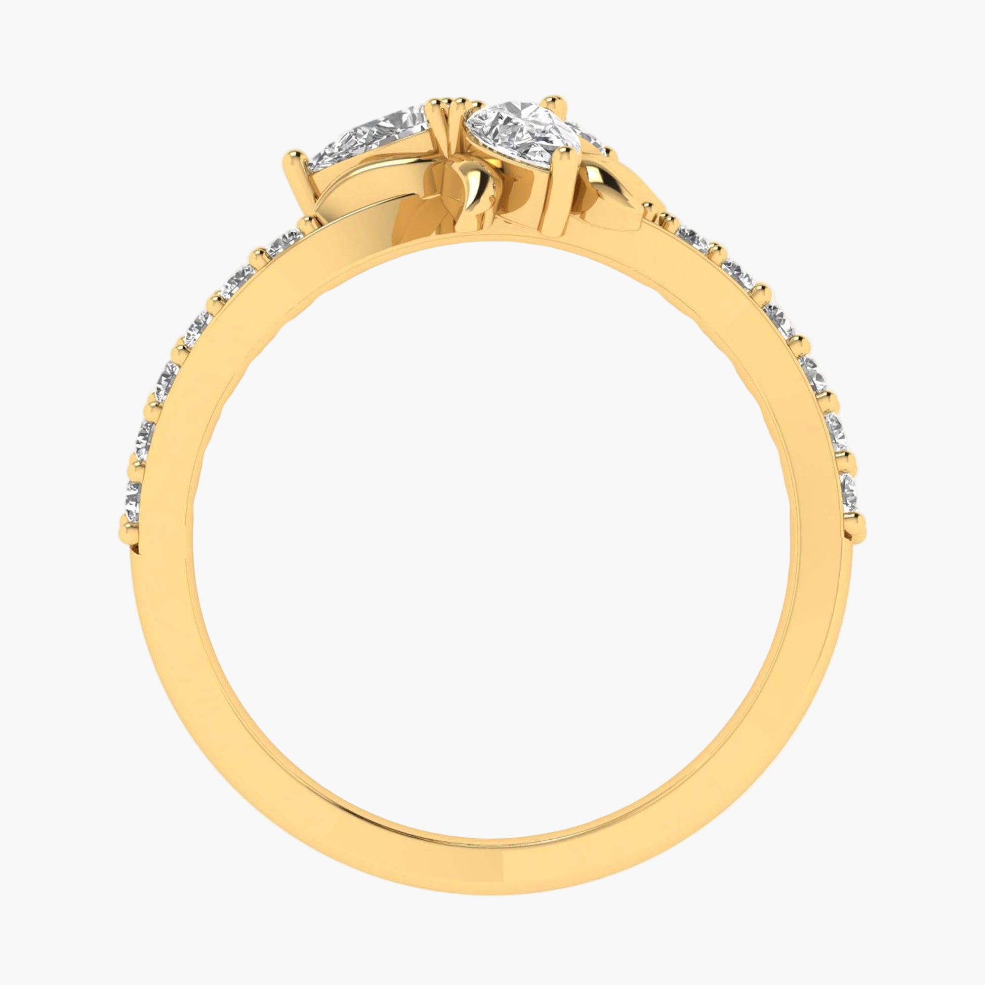 Gold ring with diamonds on a white background