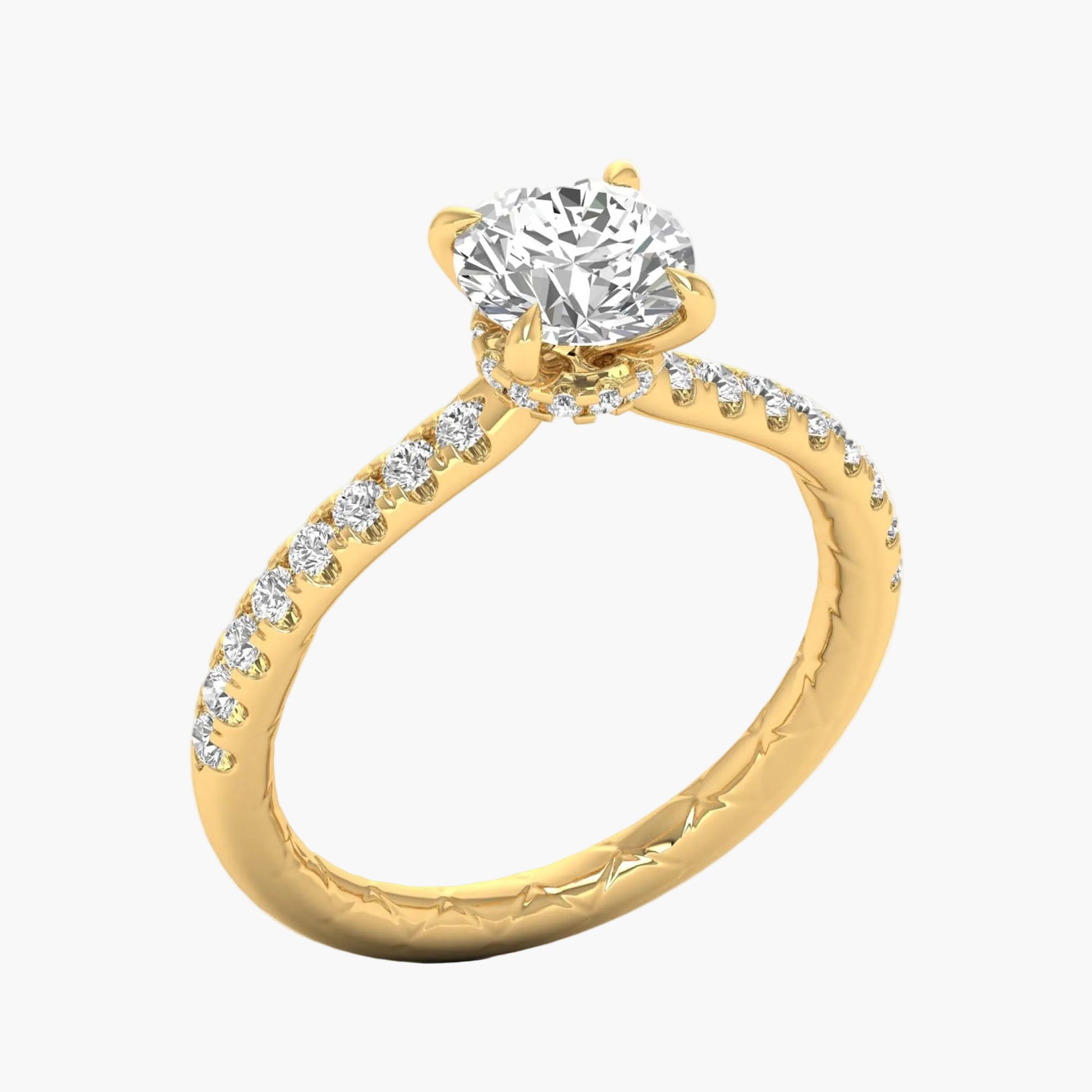 Gold ring with diamonds on a white background, featuring 'Green Lab' branding.