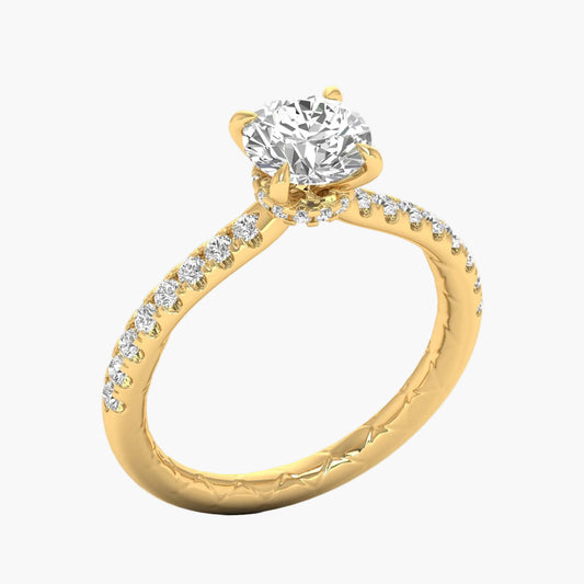 Gold ring with diamonds on a white background, featuring 'Green Lab' branding.