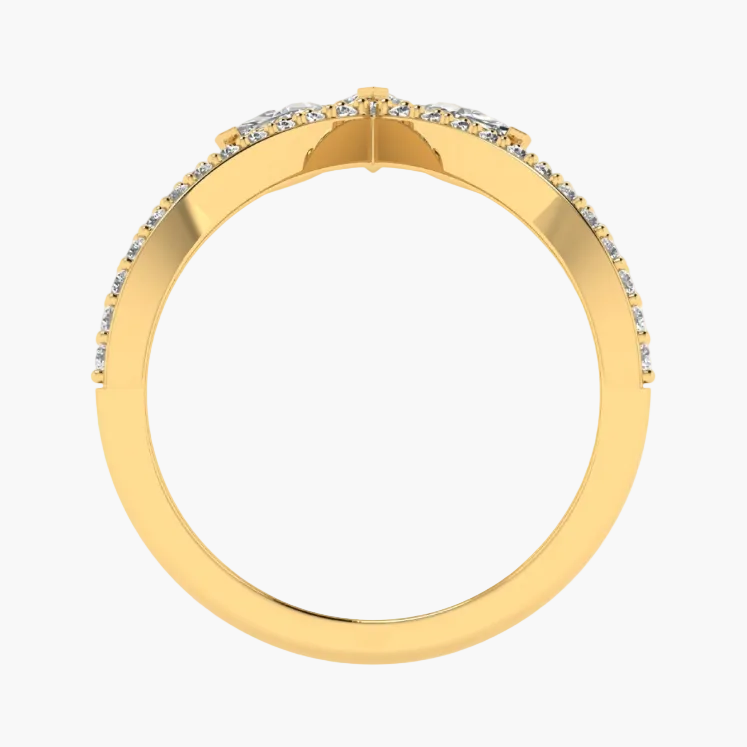 A yellow gold ring shown from the inside, featuring a pavé diamond band. The diamonds are clear and do not contribute to the color mapping according to the schema rules, leaving the primary color as Gold.