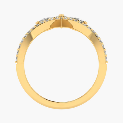 A yellow gold ring shown from the inside, featuring a pavé diamond band. The diamonds are clear and do not contribute to the color mapping according to the schema rules, leaving the primary color as Gold.