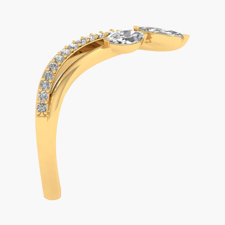 A curved yellow gold ring setting with pavé-set clear stones and a central clear marquise-cut stone, shown on a white background with a faint GREEN LAB watermark.