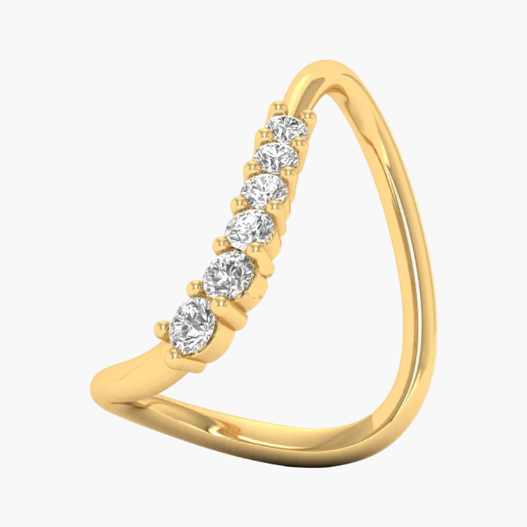 Gold ring with diamonds on a white background