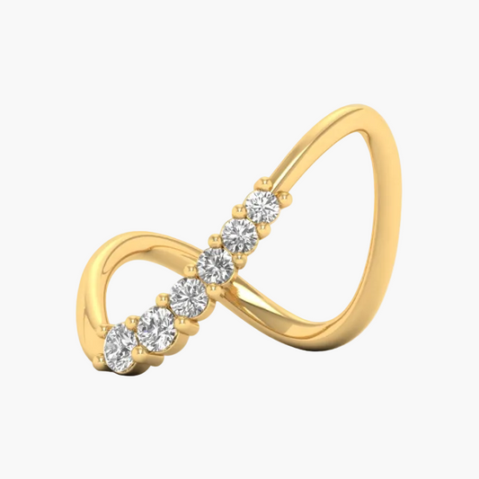 Gold ring with diamond accents on a white background