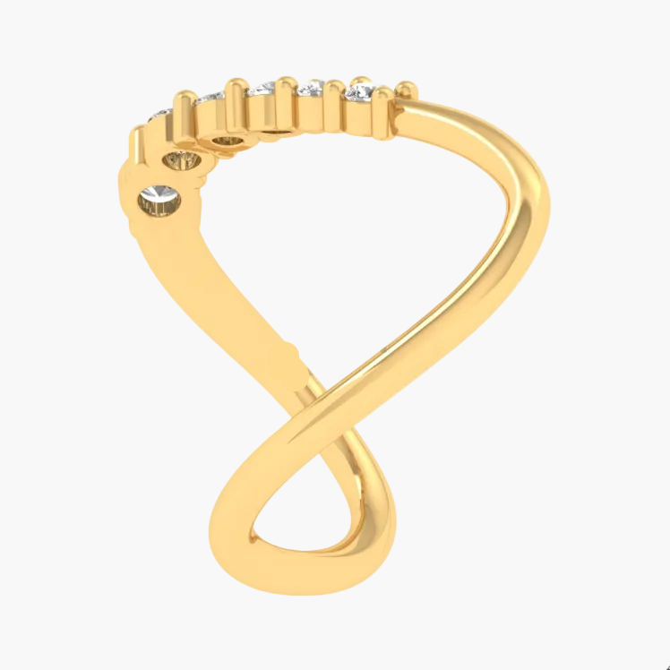 Gold infinity-shaped earring with small stones on a white background