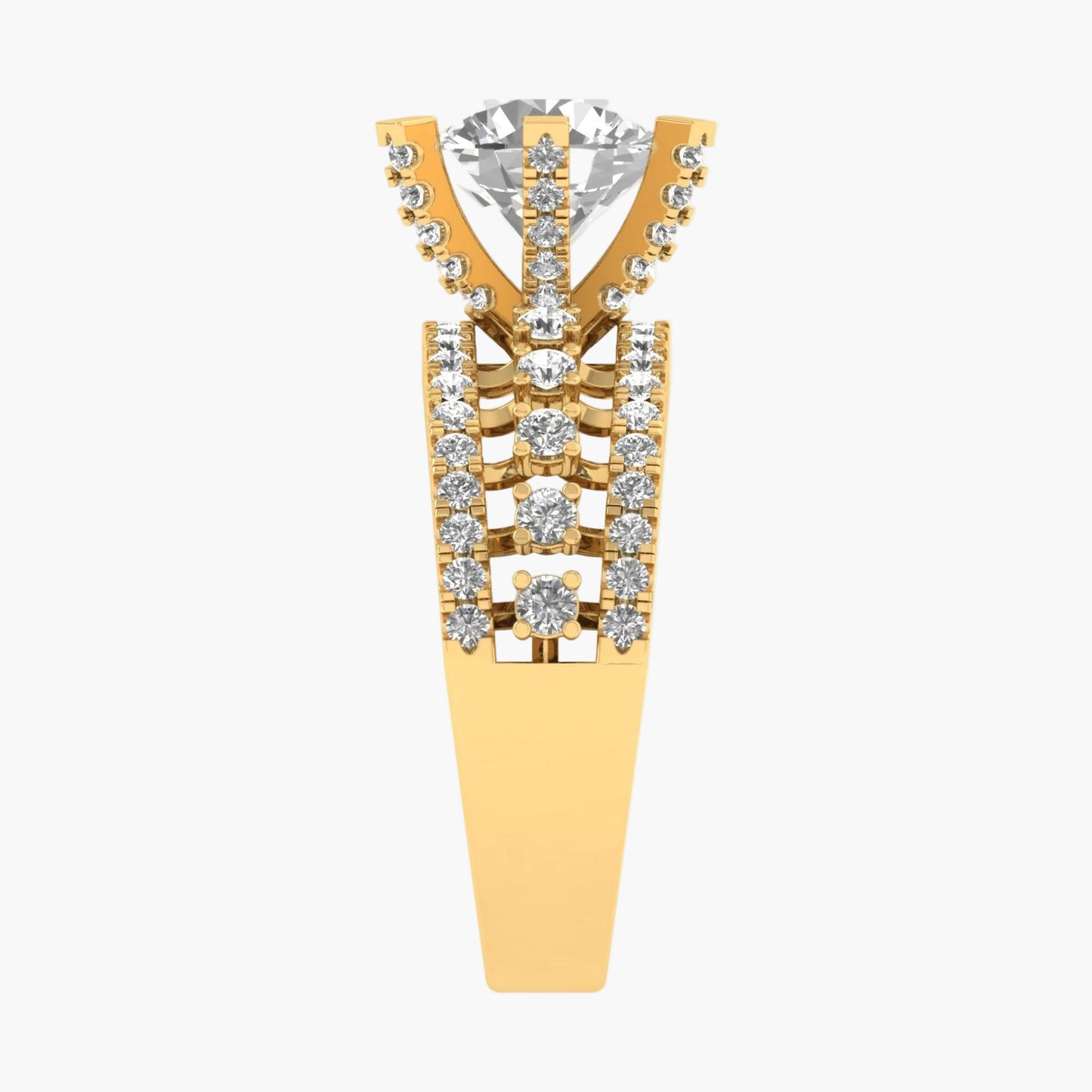 Gold and silver ring with diamond accents on a white background